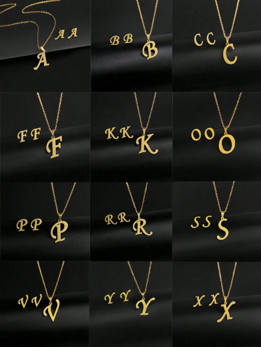 3 Stücke Frauen minimalistisches 18K Goldplattiertes Edelstahl Buchstabe Ohrringe & Halsketten Schmuckset