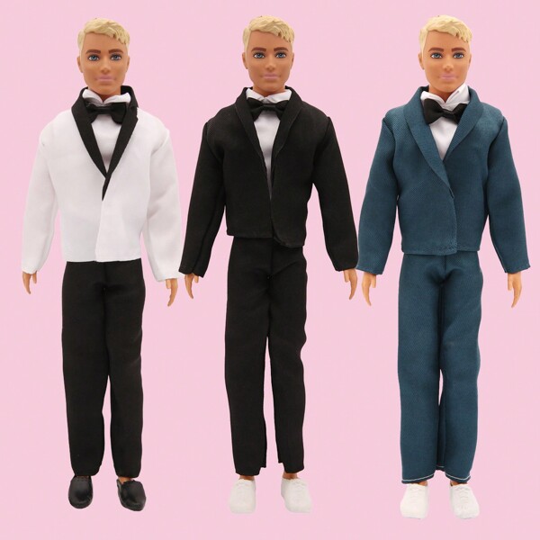 3 Peças/Conjunto Roupas para Boneca de 11,5 Polegadas (Boneca não incluída), 1 Conjunto + 1 Par de Sapatos (Roupa Branca com Sapatos Pretos, Roupa Preta e Azul com Sapatos Brancos), 3 Estilos de Cores Diferentes, Presente de Aniversário/Natal