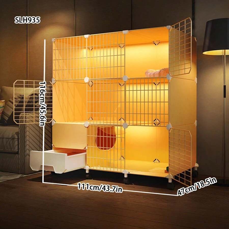 Enclosed Cat House With Litter Box, Full Apartment Style Indoor Cat Cage For Home Use, Free Space For Cats