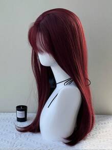Cosplay Burgundy Long Straight Wig With Bangs 24 Inch Red Hair Synthetic Wigs For Women Fashion Daily Party Halloween Wigs(Accessories Not Included) - Burgundy - View 5