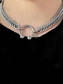 1pc Fashionable Personalized Silver-Tone Twisted Chain Nose Clip Pendant Necklace For Women, Suitable For Parties Or Daily Wear - Silver - View 9