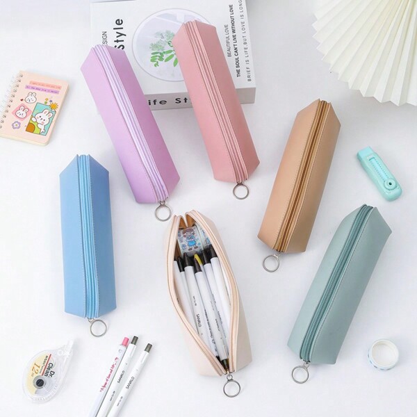 1 pieza Bolsa de papelería de gran capacidad y doble cara, estuche de lápices de diseño minimalista para estudiantes