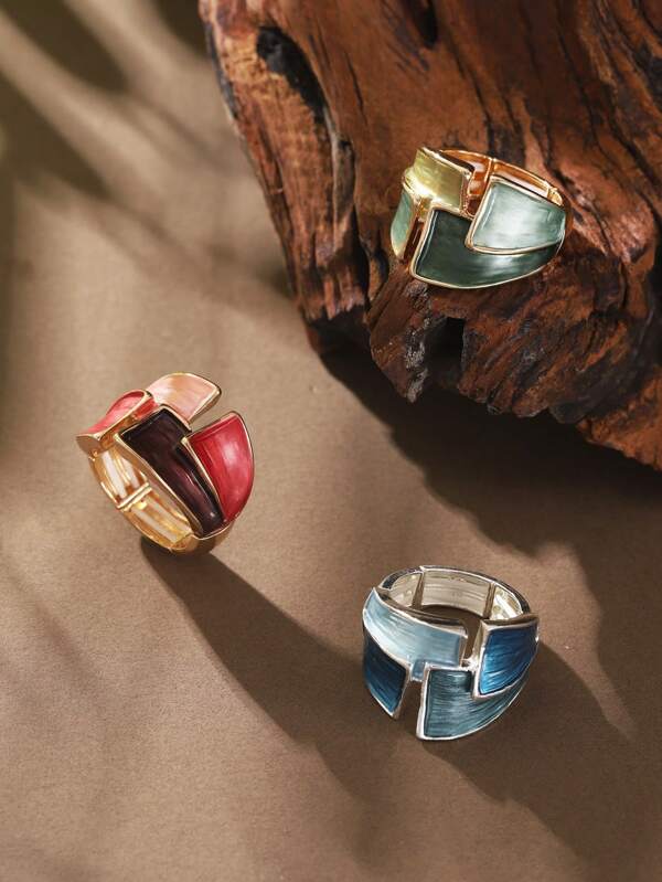 SophiaXuan 1pc Retro Elegant Minimalist Creative Colorful Enamel Zinc Alloy Geometric Adjustable Ring, Fashionable Charm For Women Daily Wear, Party, Valentine's Day, Mother's Day Gift