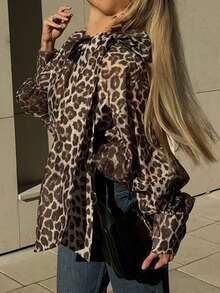 Women's Casual Leopard Print Shirt For Spring Summer, Simple Style Everyday Wear - Leopard - View 4