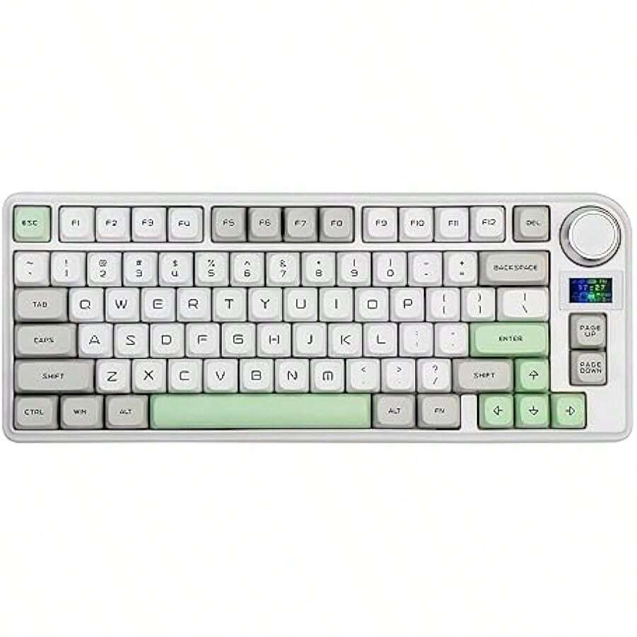 Gasket Mechanikal Keyboard 75% Layout Triple Mode Hot-Swap Gaming Keyboard 4000mAh Battery LCD Screen NKRO RGB For Office Win Gray Gateron Pro Yellow - TH80-XGray-GateronProYellow - View 1