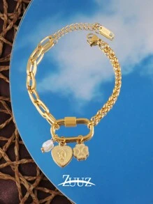 1 chiếc vòng tay thép không gỉ dày chuỗi chữ thập mặt trời hình trái tim vòng tay trái tim hình elip khóa vòng tay quyến rũ quà tặng trang sức cho phụ nữ để trang trí hàng ngày - Vòng đeo tay - Xem 12