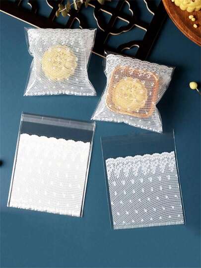 100pcs Lace Printed Packaging Bag, Transparent Pancake Dry Bag For Baking, Gift Packaging Bag, Valentine's Day Decoration Bag, Suitable For Candy, Chocolate, Cookies And Other Packaging Bags, Small Gifts For Friends