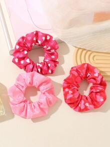 Set de 6 scrunchies de cabello con estampado de corazones rosados y labios, ideales para el uso diario, decoración del Día de San Valentín, accesorios de cabello para mujer