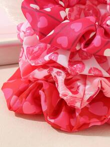 Set de 6 scrunchies de cabello con estampado de corazones rosados y labios, ideales para el uso diario, decoración del Día de San Valentín, accesorios de cabello para mujer