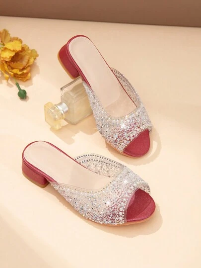 1 双时尚水晶高跟小女孩高跟凉鞋，适合派对、户外表演、舞会、婚礼、庆典、高跟拖鞋