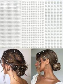 4pcs/ Set Of Large And Small Self-Adhesive Pearl Rhinestone Stickers Self-Adhesive Acrylic Crystal Gem Stickers For DIY Hair, Eyes, Hair Accessories - Multicolor - View 1