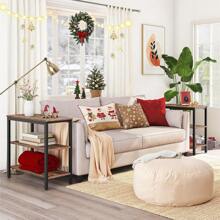 HOOBRO EBF14BZ01 Beistelltisch, Nachttisch mit 3 Ablagen, Sofatisch, Industriestil, Nachttisch, Schlafzimmer, Wohnzimmer, Küche, einfach zu montieren, Metallrahmen, Dunkelbraun