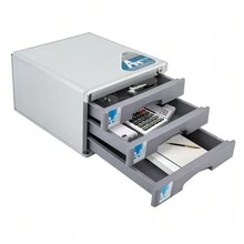 Metall Abschließbar Schubladenbox mit Beschriftungsfeldern, 3 Fächer A4 Schreibtisch Schubladenbox Klein Dokumenten Aufbewahrungsbox für Häuser, Büros, Schulen - Grau - Übersicht 9