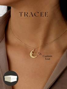 TRACEE Crescent And Arabic Name Necklace, Customized Arabic Name Necklace, Islamic Jewelry, Nameplate Arabic Necklace, Gift For Her 18K Gold Stainless Steel Jewelry