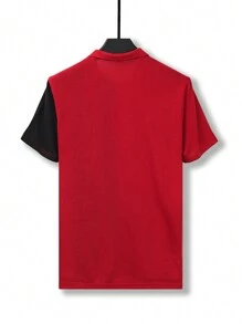 Men's Colorblock Short Sleeve Polo Shirt Set, Minimalist & Fashionable, Suitable For Summer
