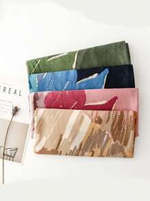 1 件多色荷叶印花时尚金属画风格流苏薄围巾，新款女士巴厘岛纱布棉麻趣味图案印花长围巾，休闲时尚旅行柔软舒适透气防晒沙滩巾 - 彩色 - 查看 2