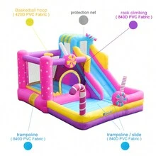 Trampolín Grande para Exteriores Infantil con Tema de "Parque de Dulces" - Incluye Bomba Inflable de Alta Potencia - Rosa - Ver 4