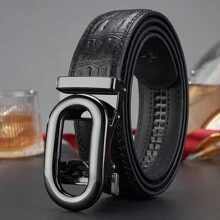 真皮男士自动扣皮带，几何图案，休闲风格，时尚腰带 - 彩色 - 查看 1