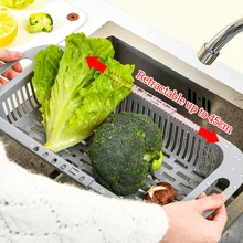 Retractable Dish Drainer Sink Caddy, Multi-Function Kitchen Expandable Vegetable Washing Basket Rack - Multicolor - View 8