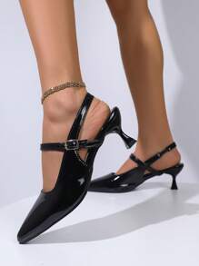 Zwarte puntige stiletto hoge hak instapsandalen voor dames, 5,5 cm, elegant en comfortabel