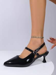 Zwarte puntige stiletto hoge hak instapsandalen voor dames, 5,5 cm, elegant en comfortabel