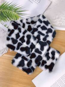 1pc Winter Scarf Plush Thickened Warm Neck Imitation Rabbit Hair Cross Neck Fashion Leopard Pattern Scarf - Zebra Print - View 3