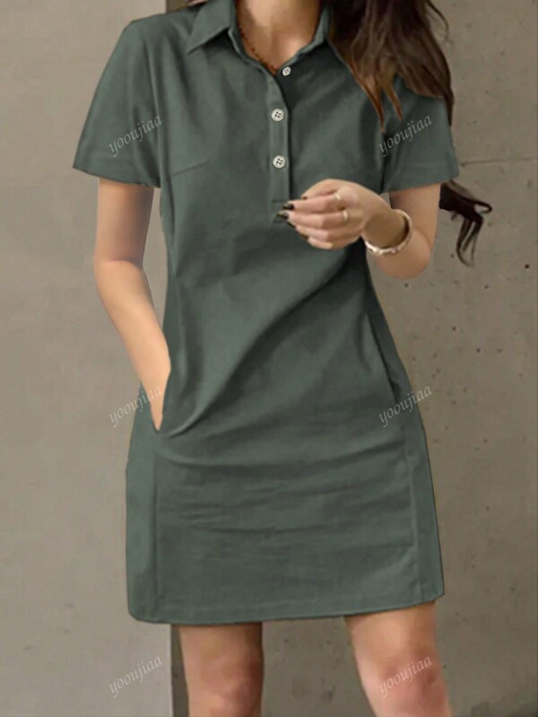 Spring And Summer New Style Fashionable Simple Elegant Lapel Single-Breasted Slimming Short Dress For Women
