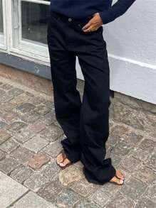 Baggy Jeans For Women Star Pattern High Waisted Straight Wide Leg Denim Pants Loose Fit Vintage 90s Jeans Streetwear Trousers Low Rise Distressed Cargo Denim Pants Aesthetic Clothes - màu đen - Xem 4