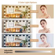 46" Large Vanity Table With Lighted Mirror & Power Outlet, Makeup Vanity Desk With Glass Top, 14-Bulbs Large Mirror, 3-Color Modes & Brightness Adjustable, 11 Drawers For Storage, Come With Soft Stool & Hair Dryer Rack, Vanity Set Gifts For Girls Women, Halloween & Thanksgiving - 黑色 - 查看 3