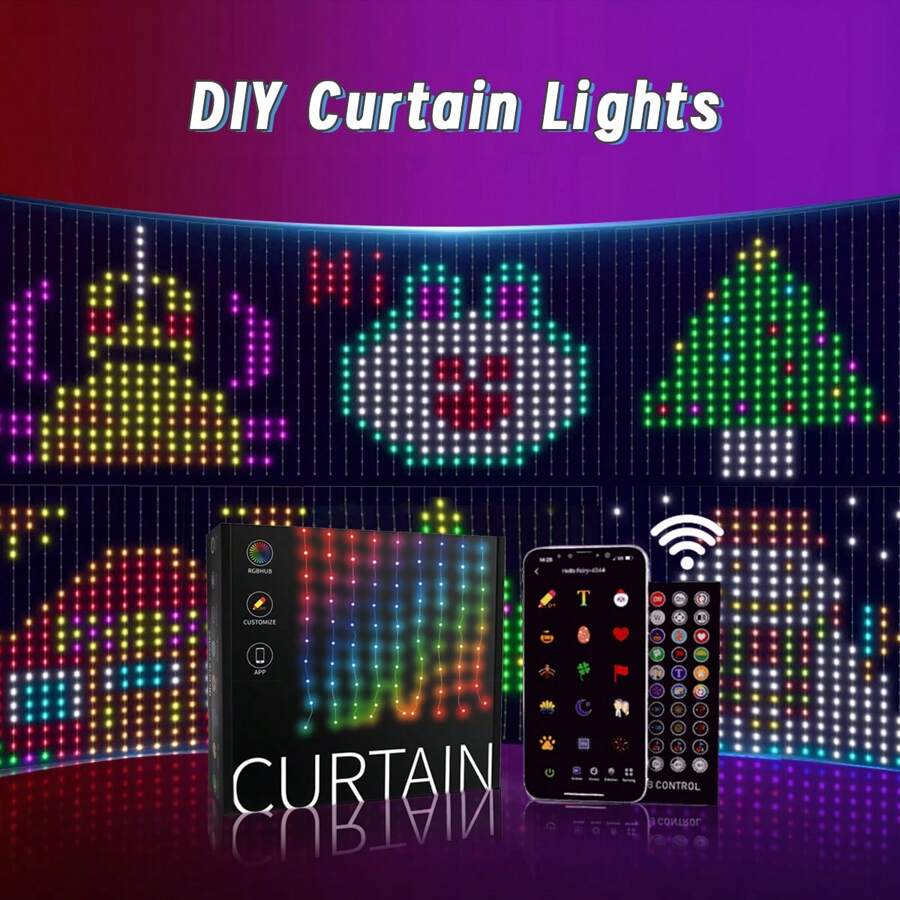 App Control Smart RGB Pixel Addressable Lights Curtain Indoor DIY Pattern Led Decorative Curtain Lights Best Gifts Rama Decoration Valentine's Day Birthday E-I-D - Multicolor - View 1