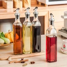 1pc Home Glass Oil Dispenser Bottle, Vinegar Liquid Seasoning Storage Container, Suitable For Cooking, Baking, Salad, Grilling, Kitchen Oil Dispenser Storage Container, Kitchen Utensils