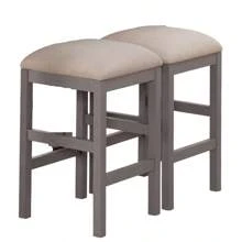 Light Gray Set Of 2pc Stools Kitchen Dining Room Furniture Beige Fabric Cushion Seat Chairs Stool