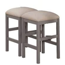 Light Gray Set Of 2pc Stools Kitchen Dining Room Furniture Beige Fabric Cushion Seat Chairs Stool