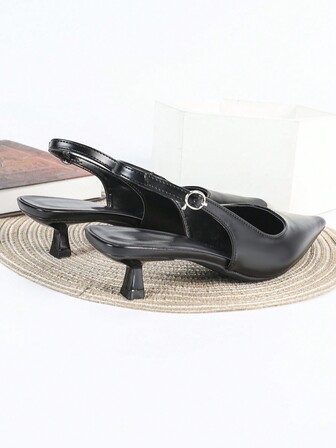 2025秋冬新款女士黑色高跟鞋，4厘米小猫跟，适合派对/正式场合的套脚细高跟鞋，优雅，女士浅口鞋，高贵典雅