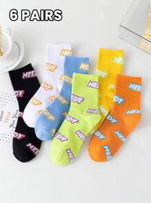 6 Pairs Of Women's Socks Four Seasons Multi-Color Socks Solid Color Letters Fashion Simple Funky Daily Casual Mid-Tube Socks