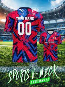 Camiseta de fútbol personalizada 2025, ligera y transpirable de 210g para primavera/verano, cuello en V, con nombre y número personalizados delante y detrás, casual para uso diario, fiestas y reuniones, ajustada