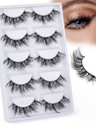 MAGEFY 5 对 D 卷曲蓬松卷曲假睫毛戏剧性凌乱水貂睫毛纤细长 8D 卷曲假睫毛条狐狸眼提升外观延长全睫毛条延长和丰盈眼角美容化妆，凌乱纤细末端