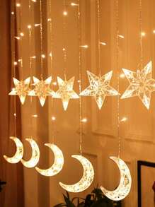 1pc 115 LED 4*0.8m USB 8 Modes Acrylic Hollowed-Out Star & Moon Curtain Lights For Wedding, Engagement, Home, Garden, Holidays, Festival