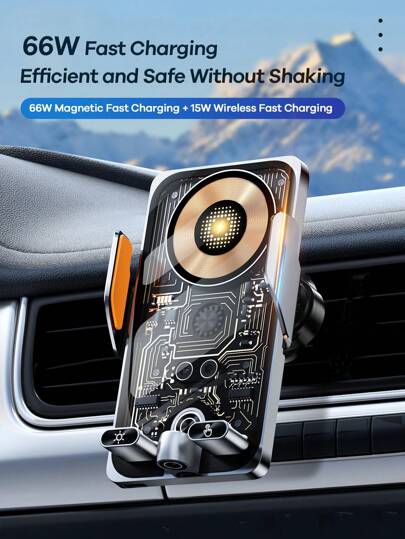 REMAX Suporte de telefone para carro de 66 W; Detecção infravermelha de abertura/fechamento; Reconhecimento de carregamento inteligente; Rotação de 360°; Suporta carregamento magnético de 66 W + carregamento sem fio de 15 W