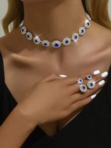 3 pièces Set de bijoux Collier et Boucles d'oreilles Strass Élégants, Accessoire polyvalent pour robe de mariée, mariage, banquet, fête