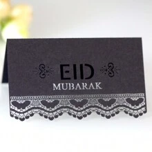 25pcs/Pack Eid Mubarak Ramadan Party Table Cards Gold Lace Cutout Holiday Cards Place Cards Name Cards For Eid Al-Fitr