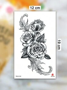 1 Sheets Big Size Body Art Temporary Tattoo Stickers For Women, Black Old School Style Sketch Flowers Pattern, Waterproof Fake Tattoo, Lasts 2-5 Days, Covering Scars,Can Be Used On Arms Wrist Shoulders Legs Waist Neck Hand Chest Thighs Finger Ankle, Suitable For Parties, Gifts, Vacations, Body Decoration
