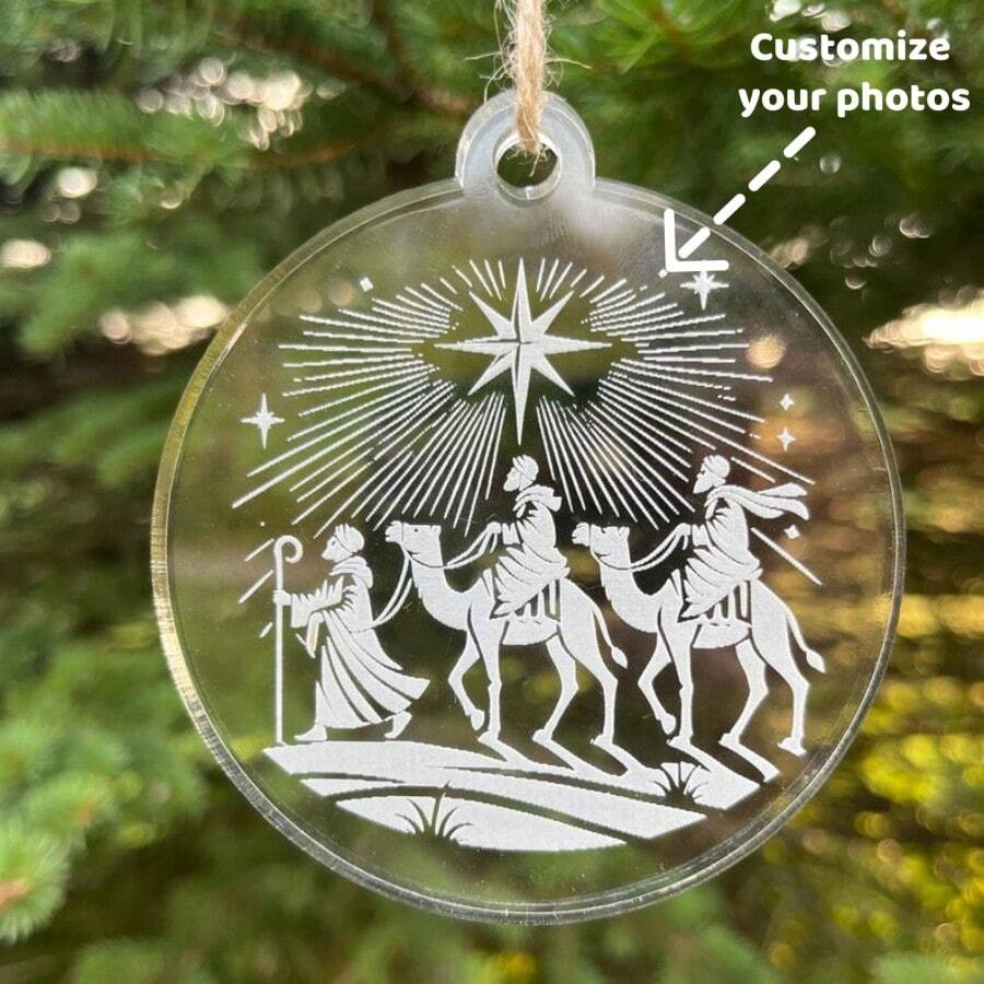 1 szt. Niestandardowa ozdoba Trzech Mędrców - drukowanie chrześcijańskich dekoracji, przezroczyste akrylowe ozdoby na Dzień Trzech Króli, spersonalizowana dekoracja torby ze zdjęciem, prezent świąteczny