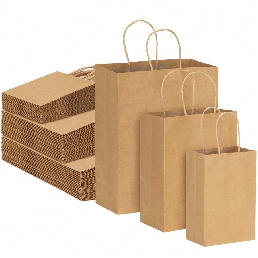 Tomnk 120/150pcs Paper Gift Bags With Handles, Kraft Paper Bags, Mixed Size Bulk Paper Bags Gift Merchandise Bags Business, Shopping, Retail, Birthday Organisation, New Year, DIY, For Mother's Day, White/Brown - 彩色 - 查看 1