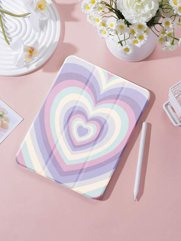 1 capa protetora com padrão de coração colorido multicamadas, compatível com iPad de 10,2 polegadas, iPad Pro 11 2021/2020/10ª geração, iPad Mini 4/5/6, Galaxy Tab A8 10,5 polegadas 2022, Matepad 10.4/Tab, com slot para lápis, antiqueda, capa com suporte para tablet