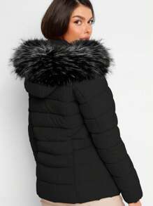 Shendy Vendy Chamarra Para Mujer Poliéster Cálido Con Cuello Tipo Piel - Negro 1 - Ver 4