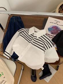 Spring New Striped Patchwork Shirt For Boys & Girls - White - View 5