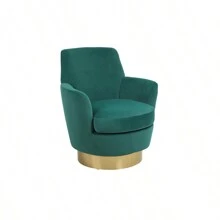 Velvet Swivel Barrel Chair, Swivel Accent Chairs Armchair For Living Room, Reading Chairs For Bedroom Comfy, Round Barrel Chairs With Gold Stainless Steel Base (Emerald)