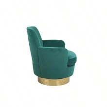 Velvet Swivel Barrel Chair, Swivel Accent Chairs Armchair For Living Room, Reading Chairs For Bedroom Comfy, Round Barrel Chairs With Gold Stainless Steel Base (Emerald)
