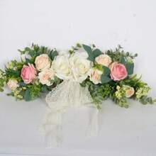 1pc Artificial Hanging Rose Peony Flower Wreath With Green Leaves, Decoration For Wedding Ceremony Arch, Front Door, Home Wall